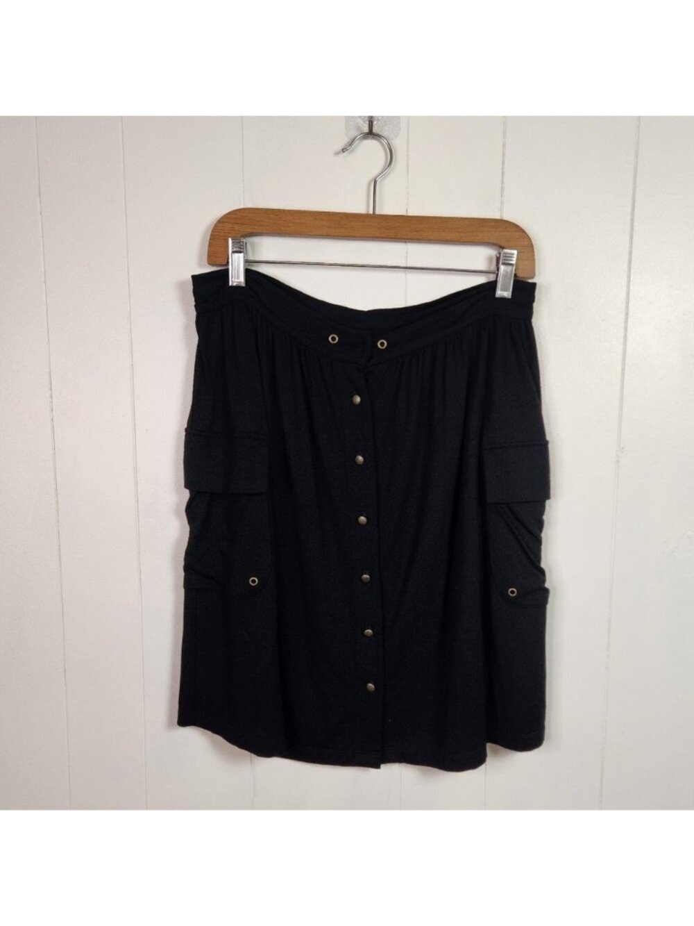 Calvin Klein Black Military Cargo Mini Skirt Stretchy Jersey Knit High Rise XS